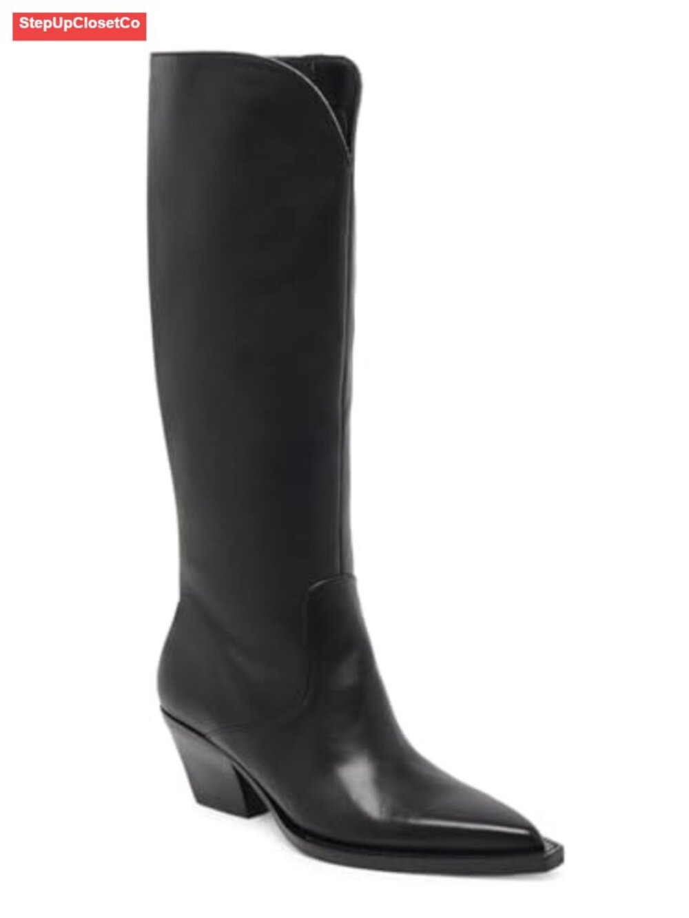 Womens Wide Calf Cowboy Boots Faux Suede Knee High Chunky Heel Pointed Toe